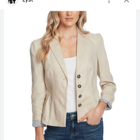 2 STUNNING CECE CROP LINEN BLAZERS blue and natural - Picture 2 of 14